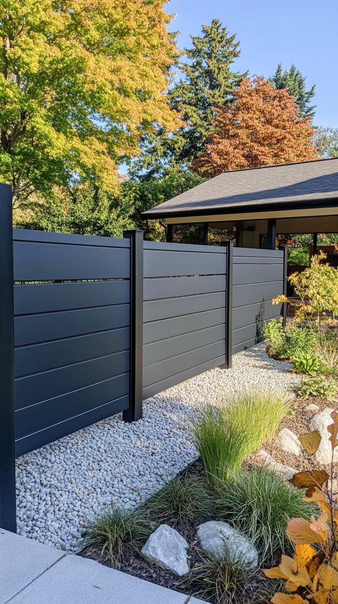 35 Unique Privacy Fence Ideas for a More Private Backyard 24 9. Industrial chic privacy fence with metal panels-0