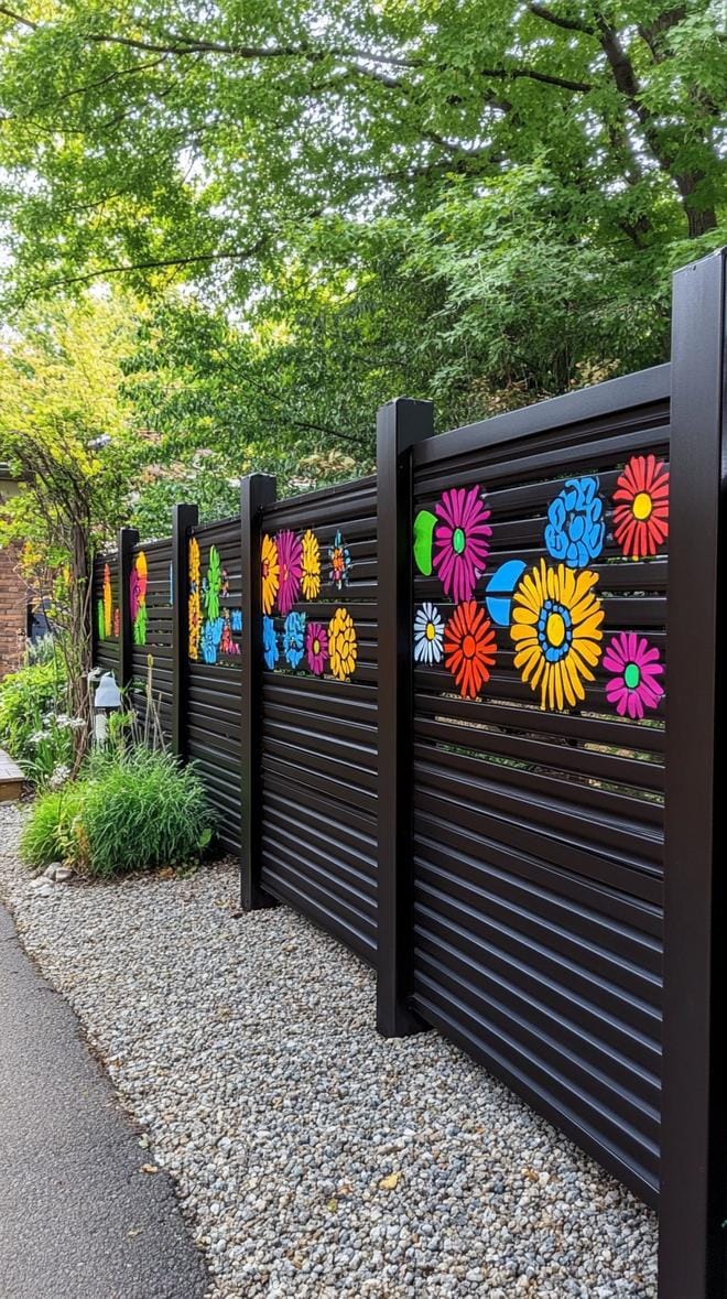 35 Unique Privacy Fence Ideas for a More Private Backyard 27 9. Industrial chic privacy fence with metal panels-3