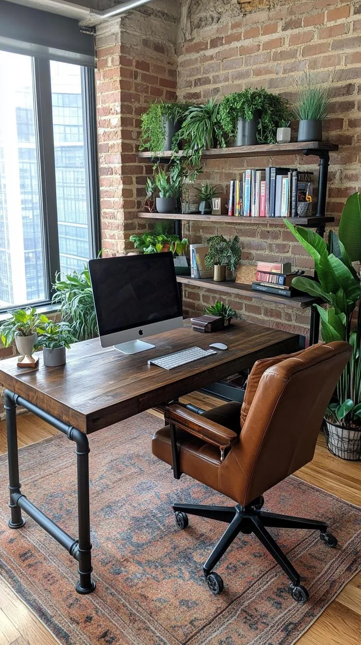7. Industrial office with exposed shelves and pipe details-1