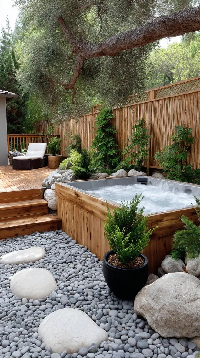 31 Best Hot Tub Ideas for the Ultimate Backyard Escape 63 11. Japanese-inspired wood and rock hot tub setup-2
