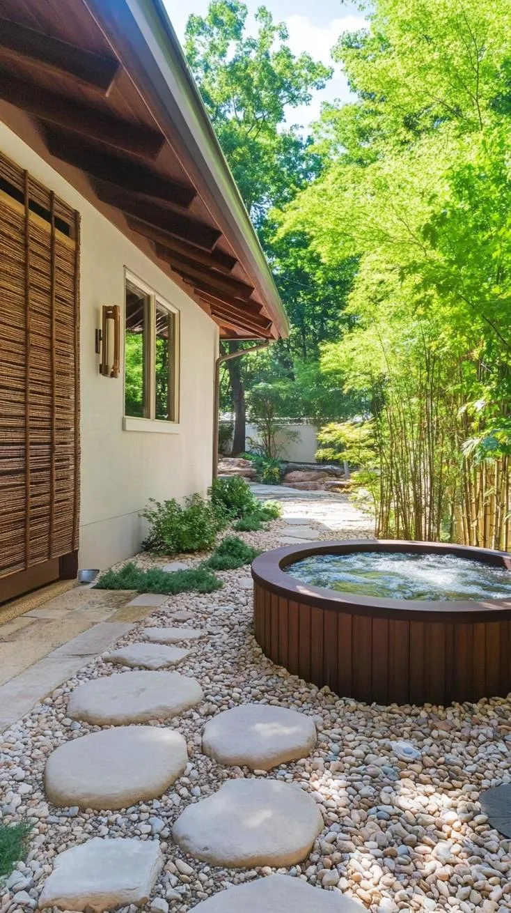 31 Best Hot Tub Ideas for the Ultimate Backyard Escape 66 11. Japanese-inspired wood and rock hot tub setup-3