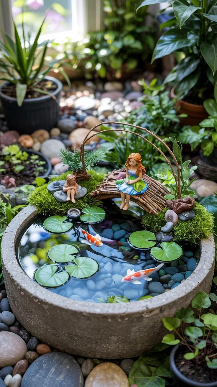32. Koi pond fairy garden inside large planter base-0