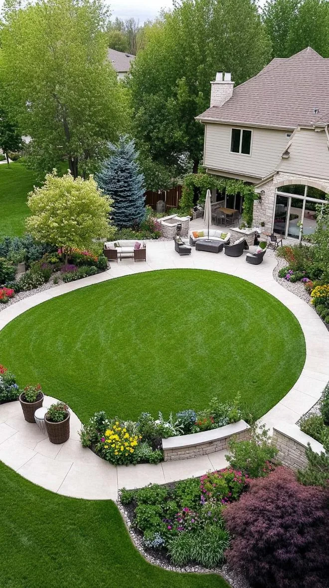 8. Large circular lawn surrounded by seating and trees-1 8. Large circular lawn surrounded by seating and trees-1