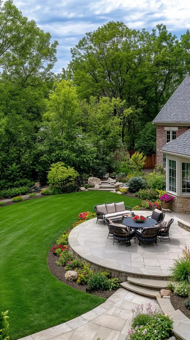8. Large circular lawn surrounded by seating and trees-2 8. Large circular lawn surrounded by seating and trees-2