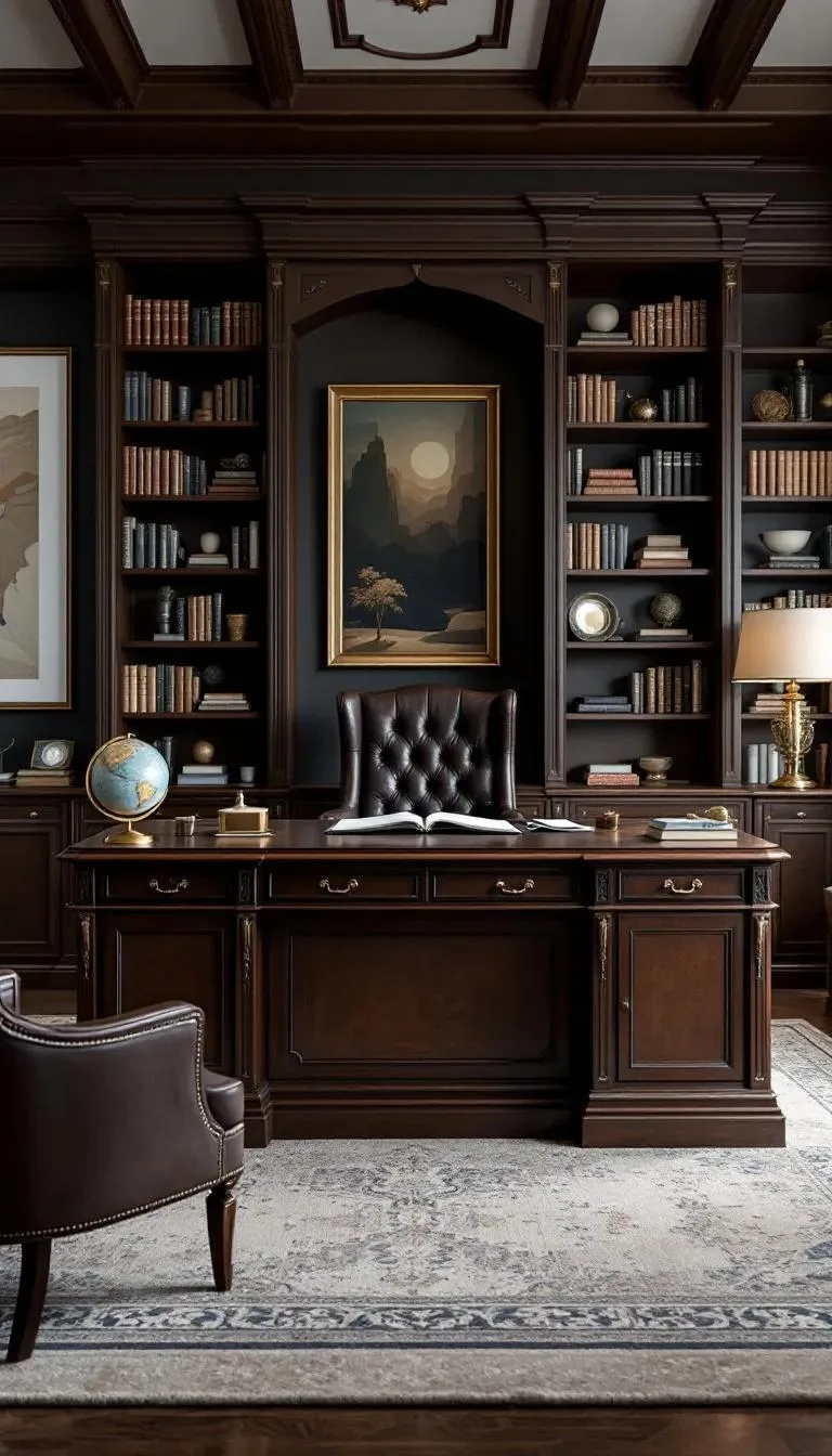 10. Large executive desk with leather chair and bookcases-1