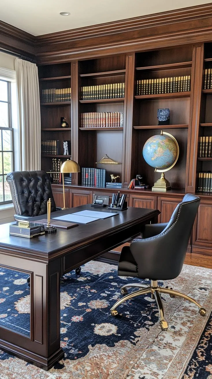 10. Large executive desk with leather chair and bookcases-2