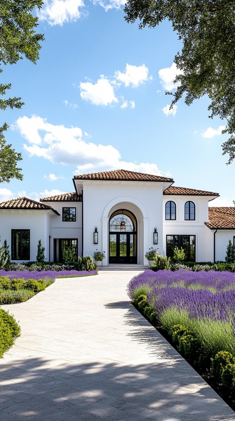 27 Charming Farmhouse Landscaping Ideas for a Beautiful Rustic Yard 28 9. Lavender fields leading up to a classic farmhouse-0