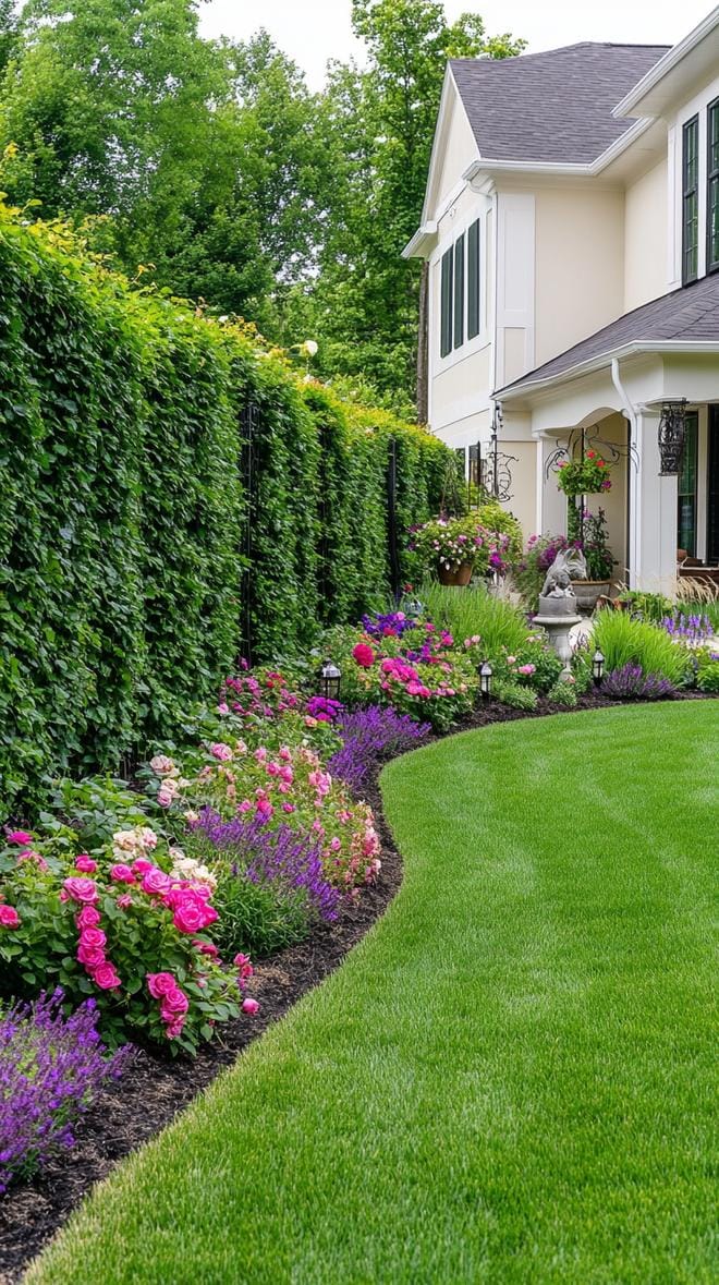 35 Unique Privacy Fence Ideas for a More Private Backyard 32 11. Living privacy fence with tall green hedges-2