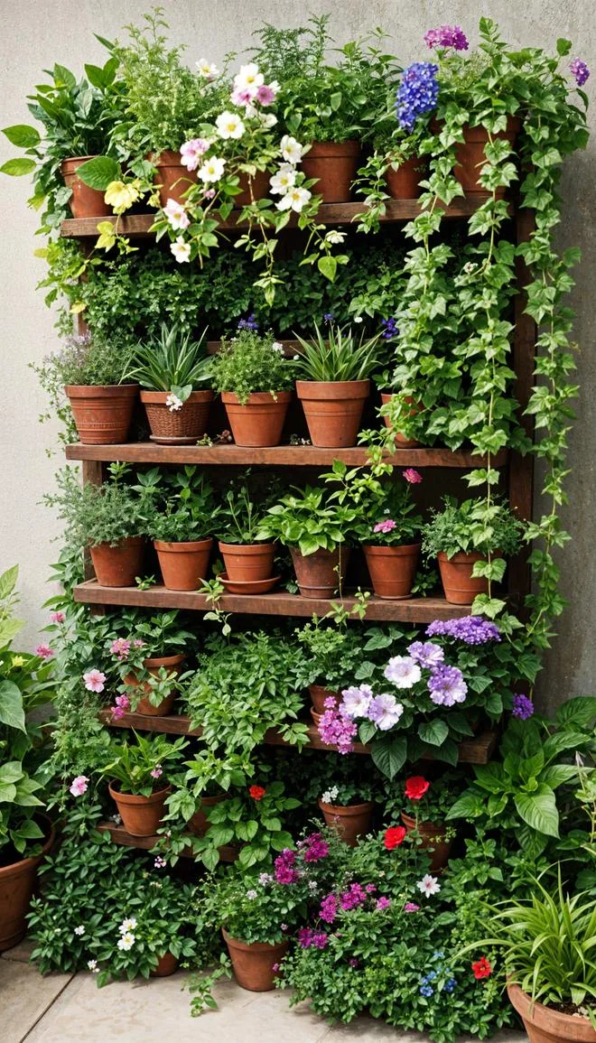 34. Living wall privacy screen using potted plants-2