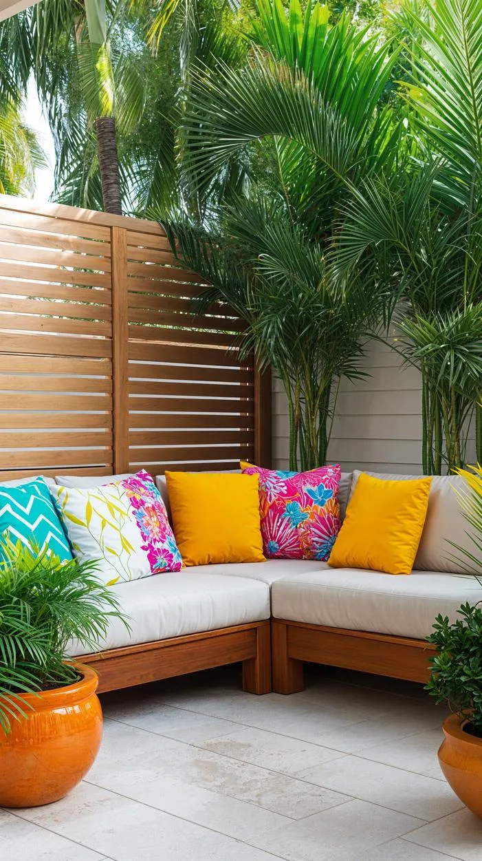 31. Low height horizontal slat fence for small patios-0