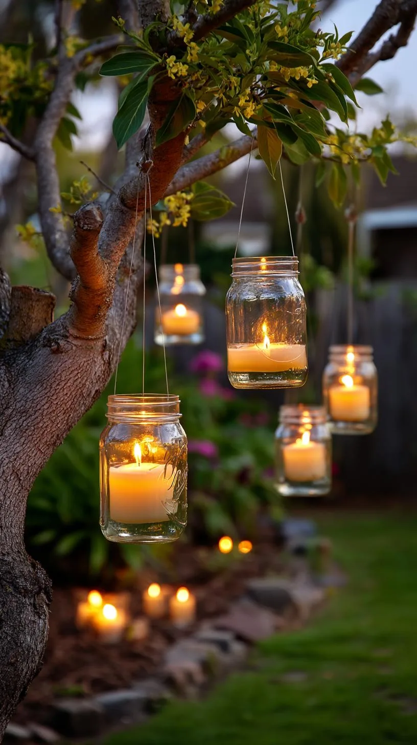 18. Mason jar lanterns dangling from tree branches at dusk-0