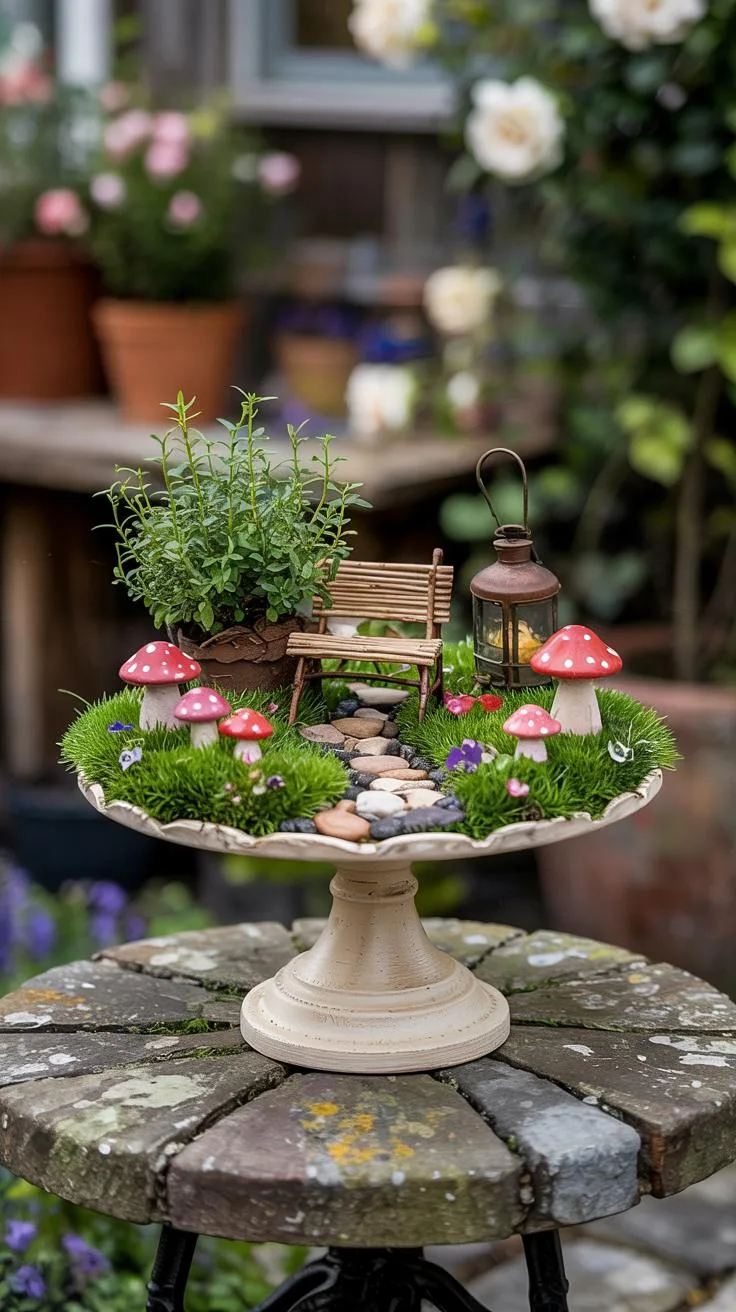 26. Mini garden in a cake stand with mushrooms-2