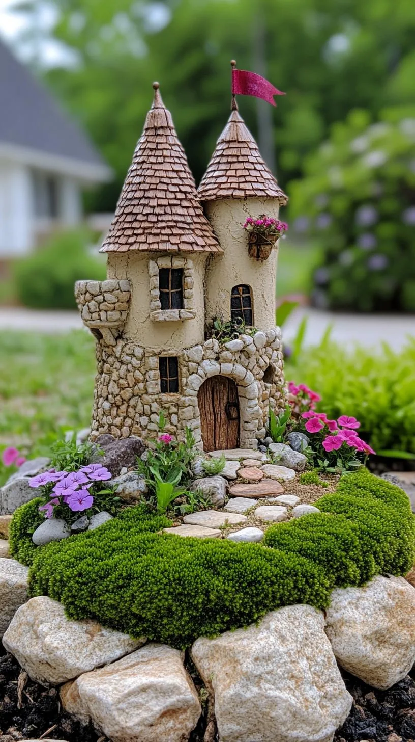 34. Miniature castle nestled in moss bed-1
