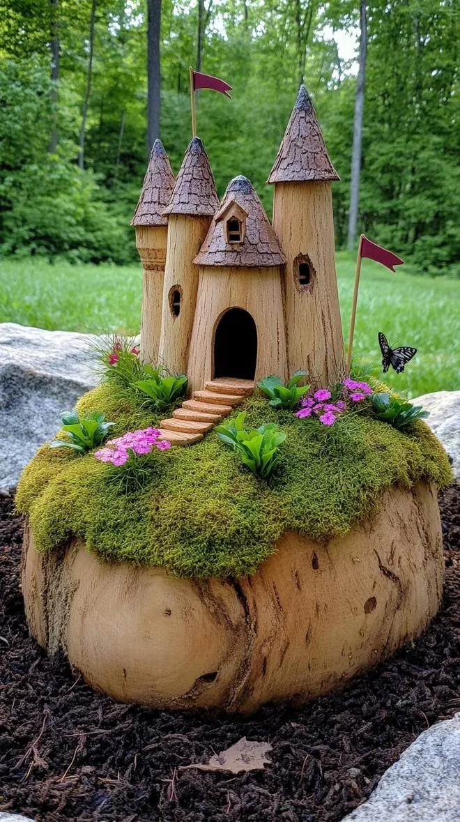 37 Whimsical Garden Ideas for a Magical Backyard 89 34. Miniature castle nestled in moss bed-2
