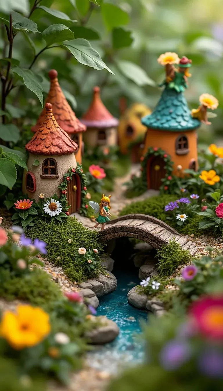 10. Miniature fairy village surrounded by bright flowers-0