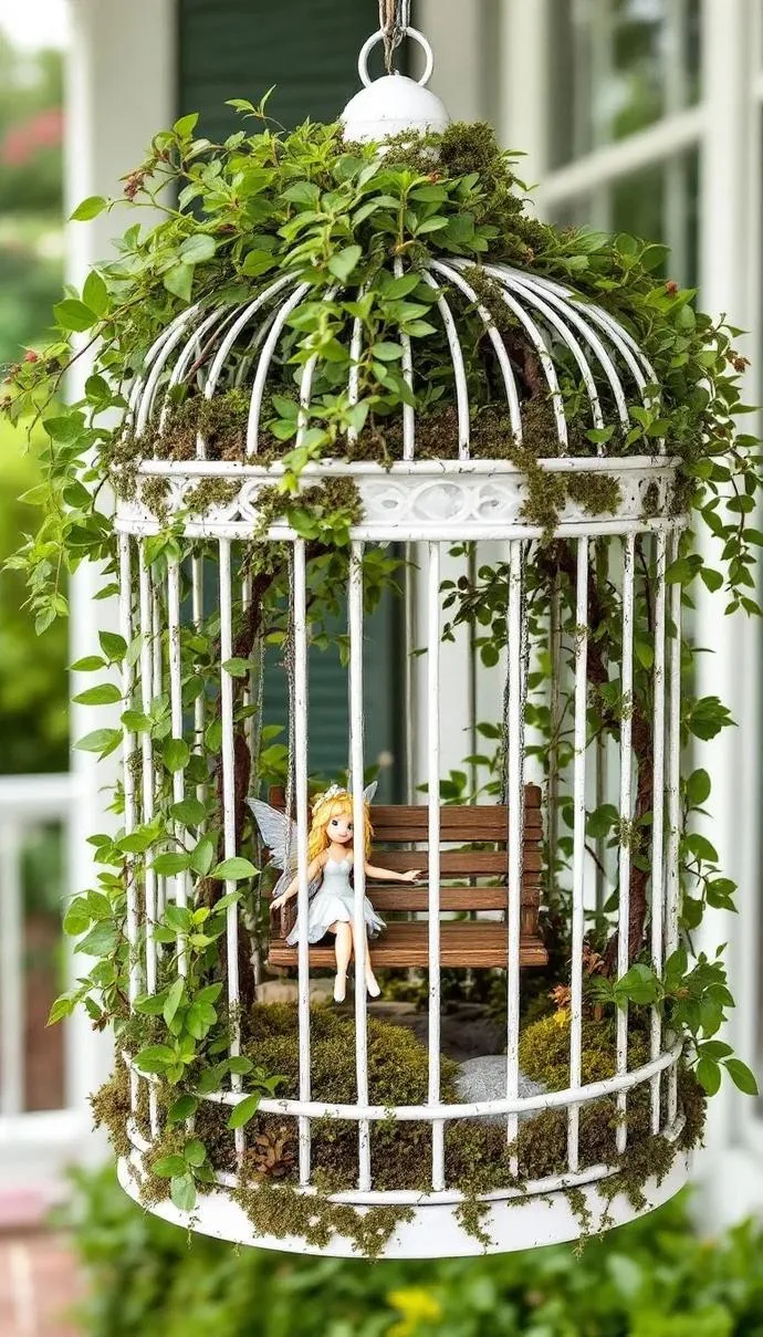 12. Miniature garden in birdcage with fairy swing-0