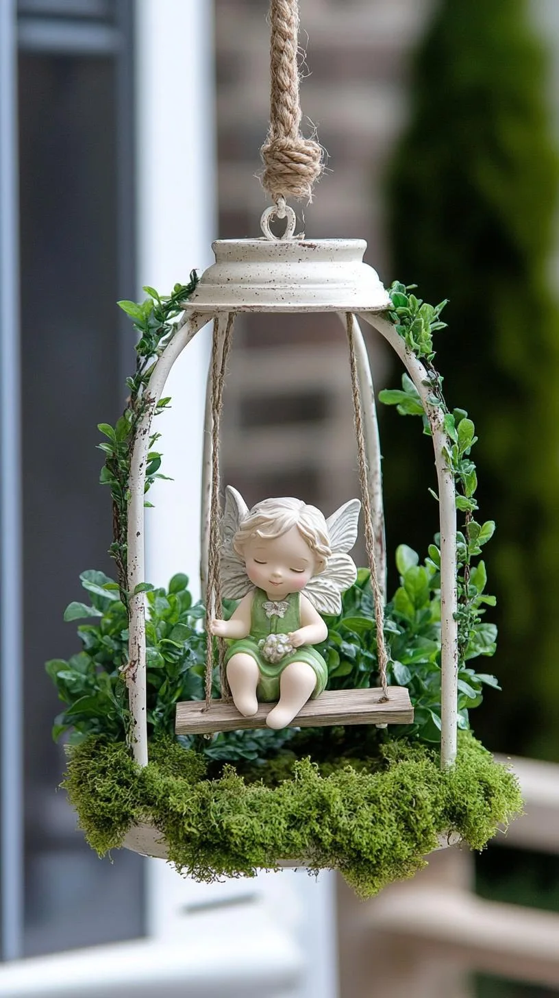 12. Miniature garden in birdcage with fairy swing-2