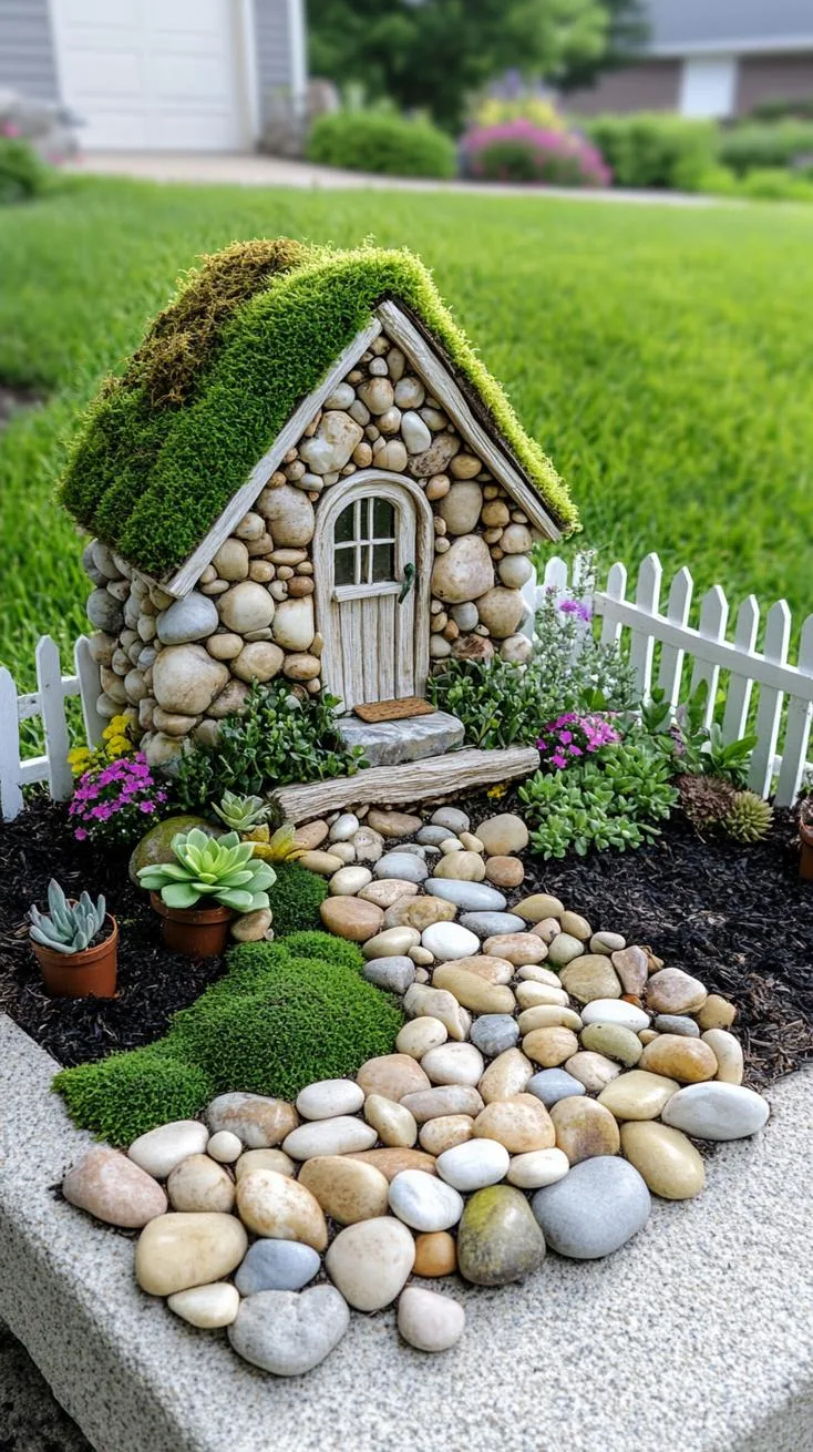 38. Miniature stone fairy house with roof garden-0