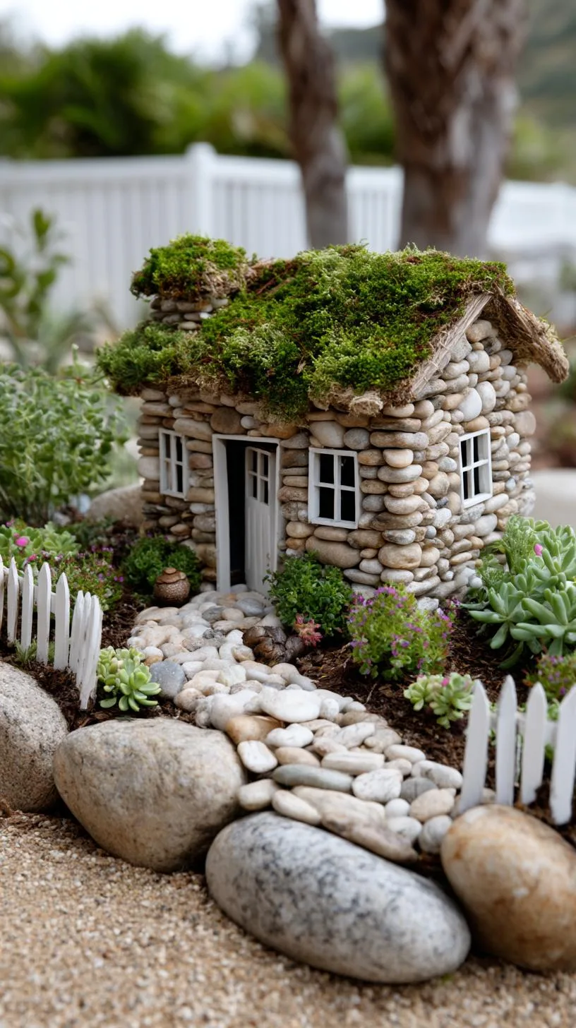 38. Miniature stone fairy house with roof garden-2