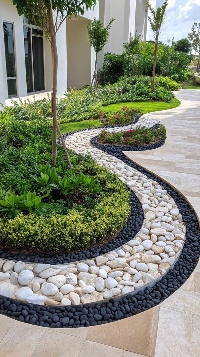 31 Rock Garden Ideas That Transform Any Outdoor Space 24 5. Minimalist black and white wave rock layout-0