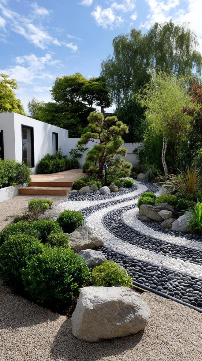 31 Rock Garden Ideas That Transform Any Outdoor Space 25 5. Minimalist black and white wave rock layout-1