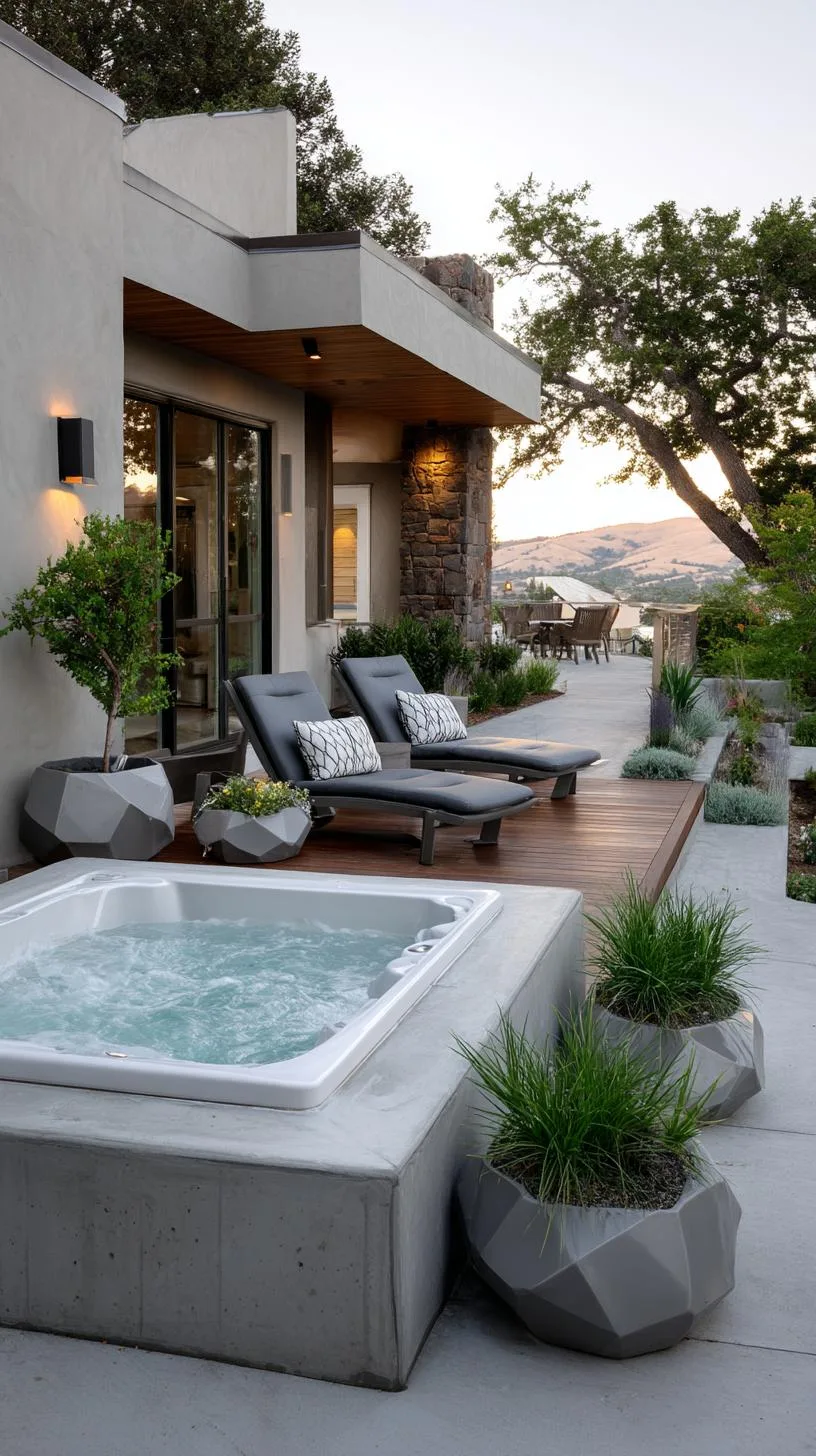 31 Best Hot Tub Ideas for the Ultimate Backyard Escape 95 16. Minimalist concrete patio with a modern spa tub-0