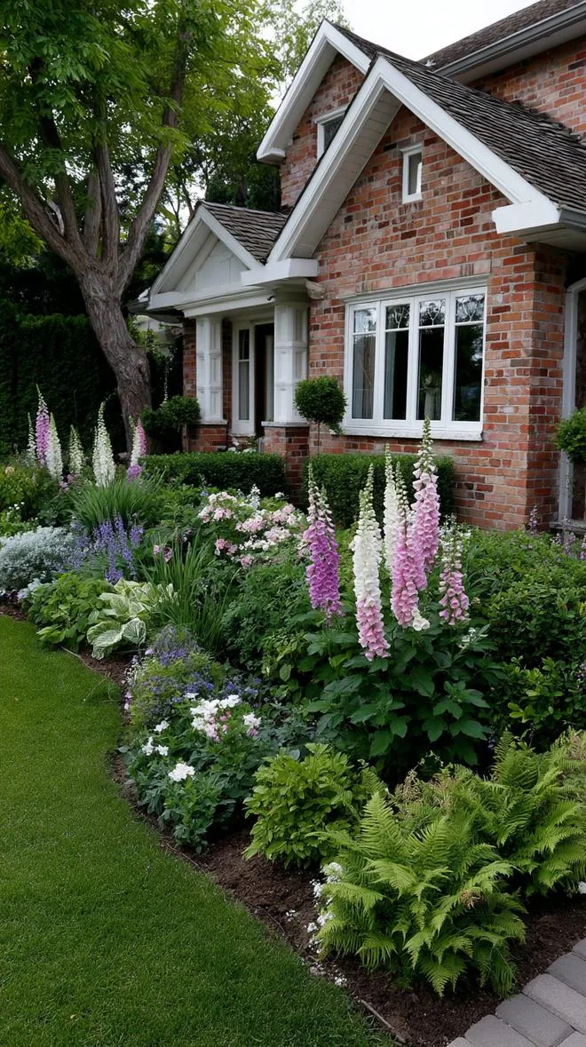 35 Dreamy Cottage Garden Ideas for Timeless Charm 22 9. Mixed herbaceous borders beside red brick cottages-1