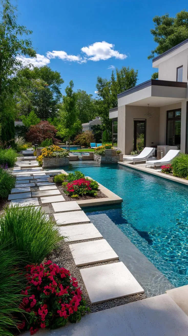 5. Modern pool with geometric stepping stone walkway-3 5. Modern pool with geometric stepping stone walkway-3
