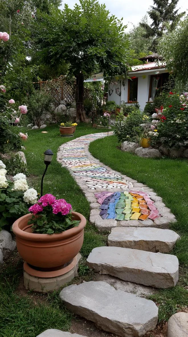 8. Mosaic stepping stones in rainbow colors-0