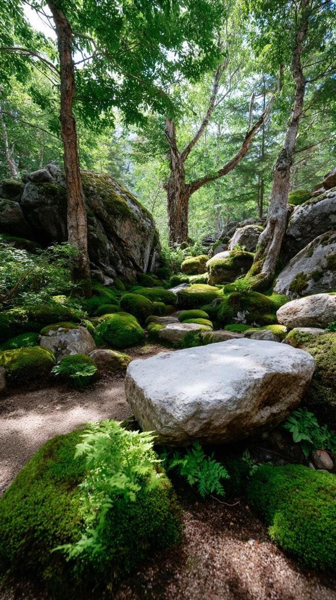 31 Rock Garden Ideas That Transform Any Outdoor Space 111 22. Moss-covered boulders in shaded woodland patch-2