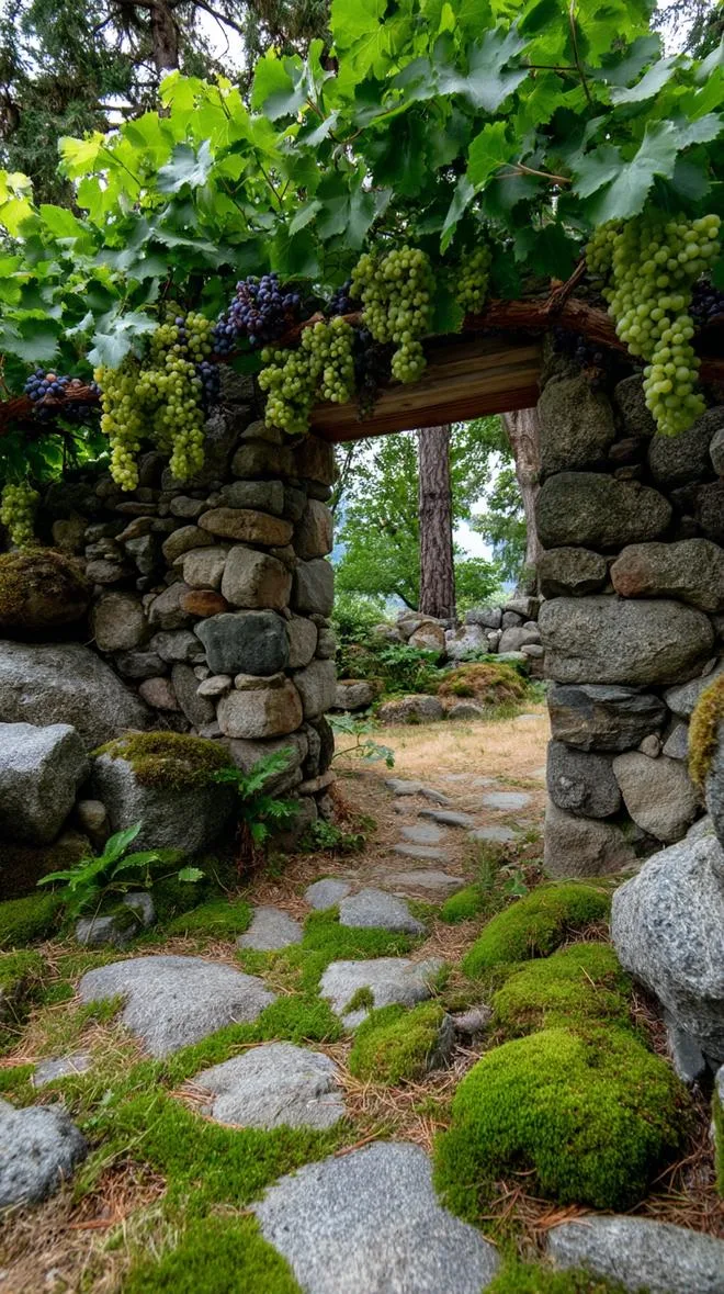 7. Mossy archway with grapevine canopy overhead-0