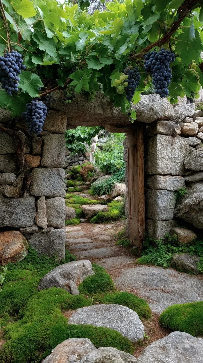 7. Mossy archway with grapevine canopy overhead-1