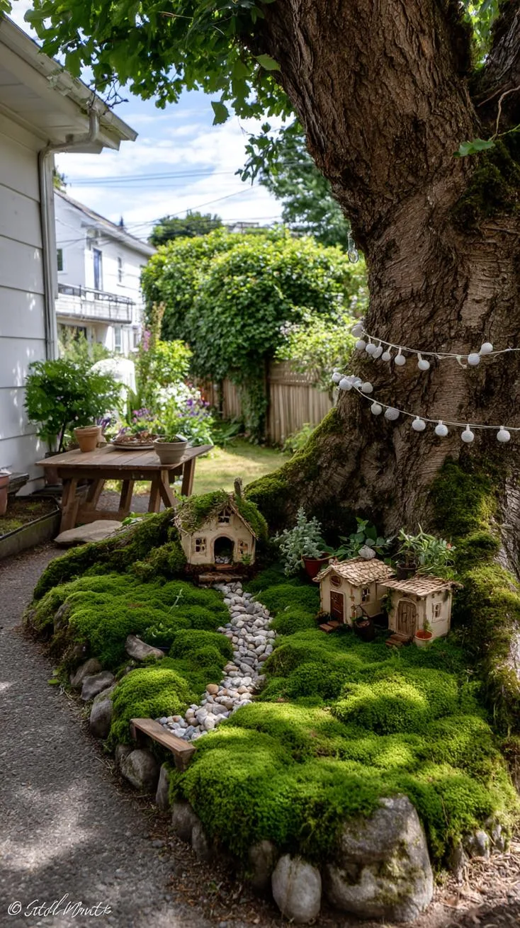 3. Mossy fairy village nestled under large backyard tree-1