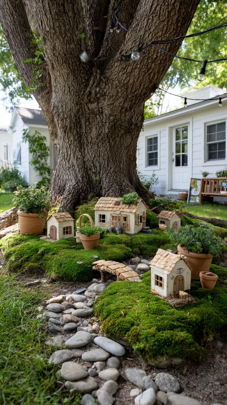 3. Mossy fairy village nestled under large backyard tree-2