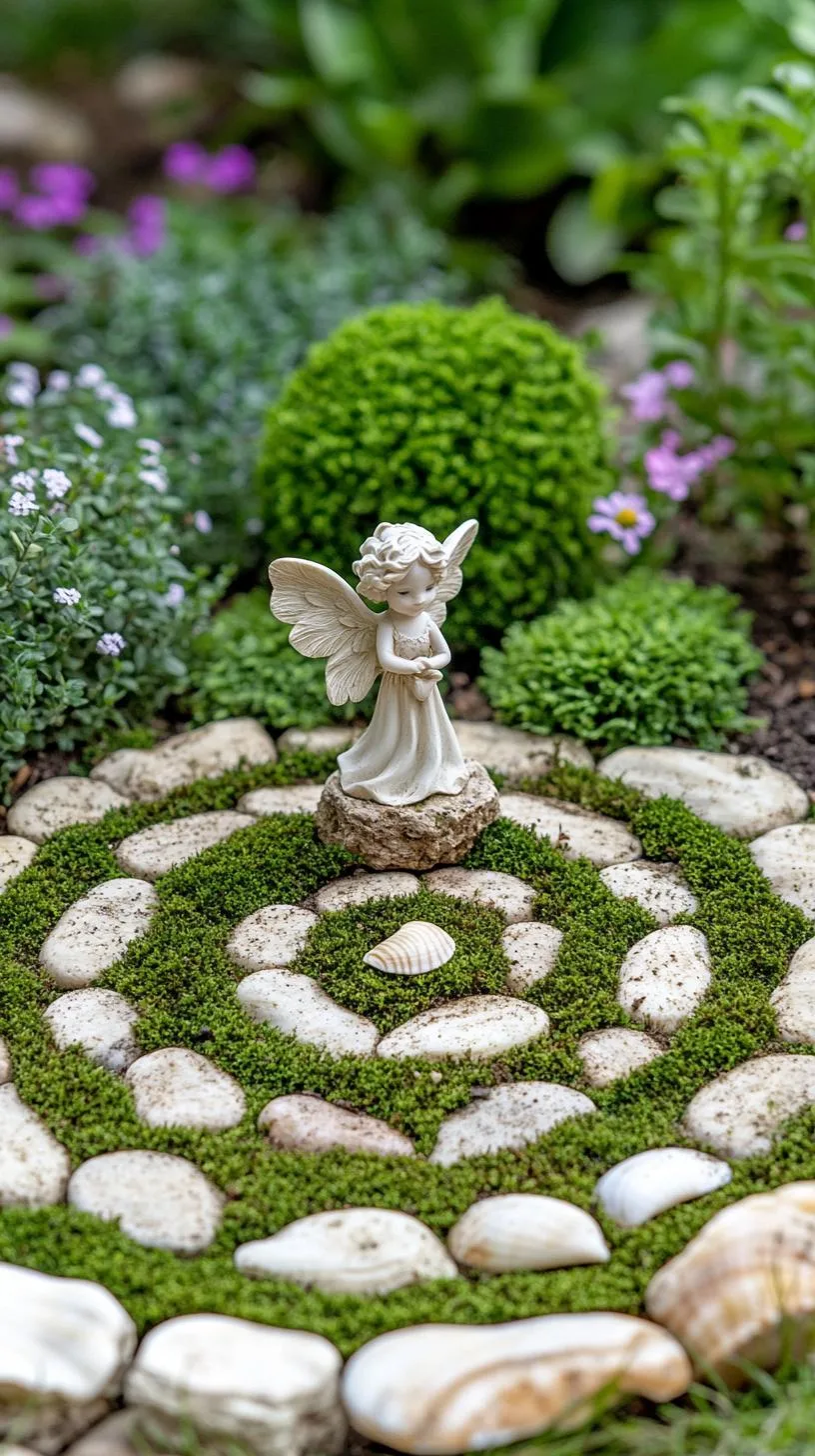 19. Mossy path spiral fairy garden with central statue-1