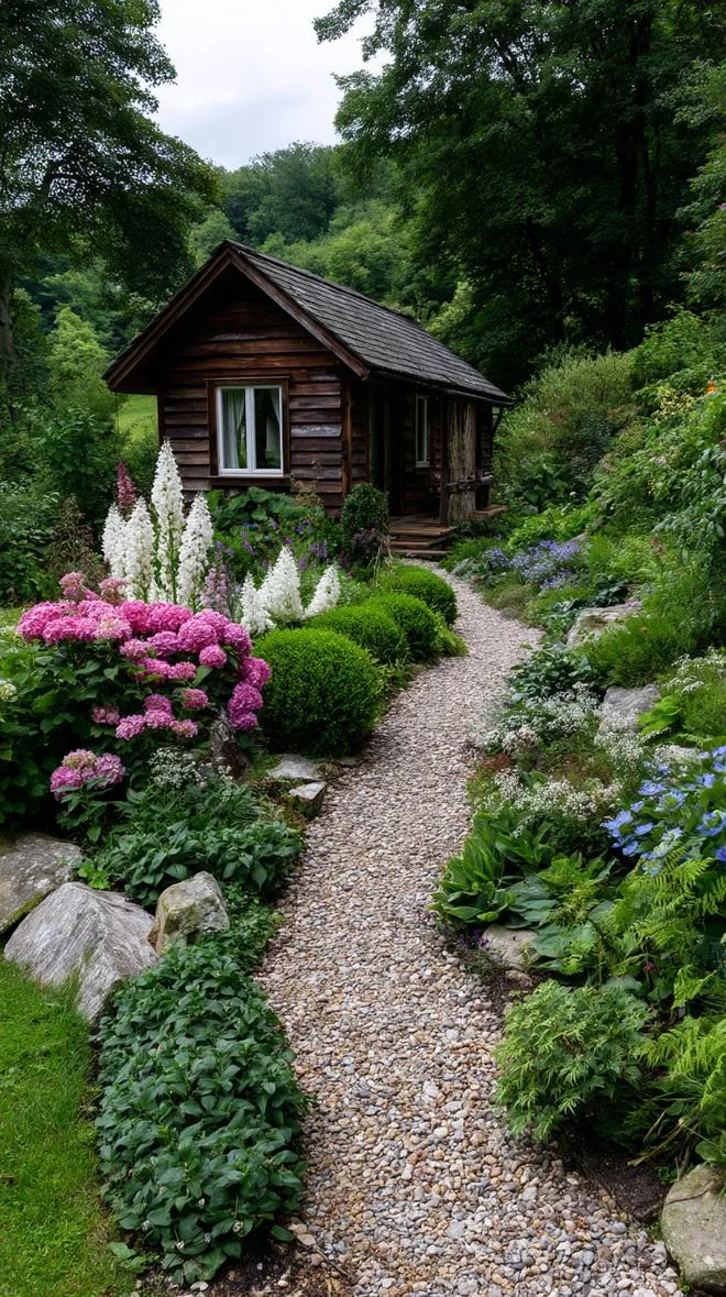 35 Dreamy Cottage Garden Ideas for Timeless Charm 48 20. Narrow side garden with layered floral textures-0