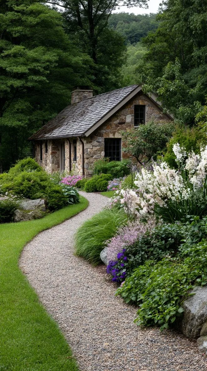 35 Dreamy Cottage Garden Ideas for Timeless Charm 49 20. Narrow side garden with layered floral textures-1