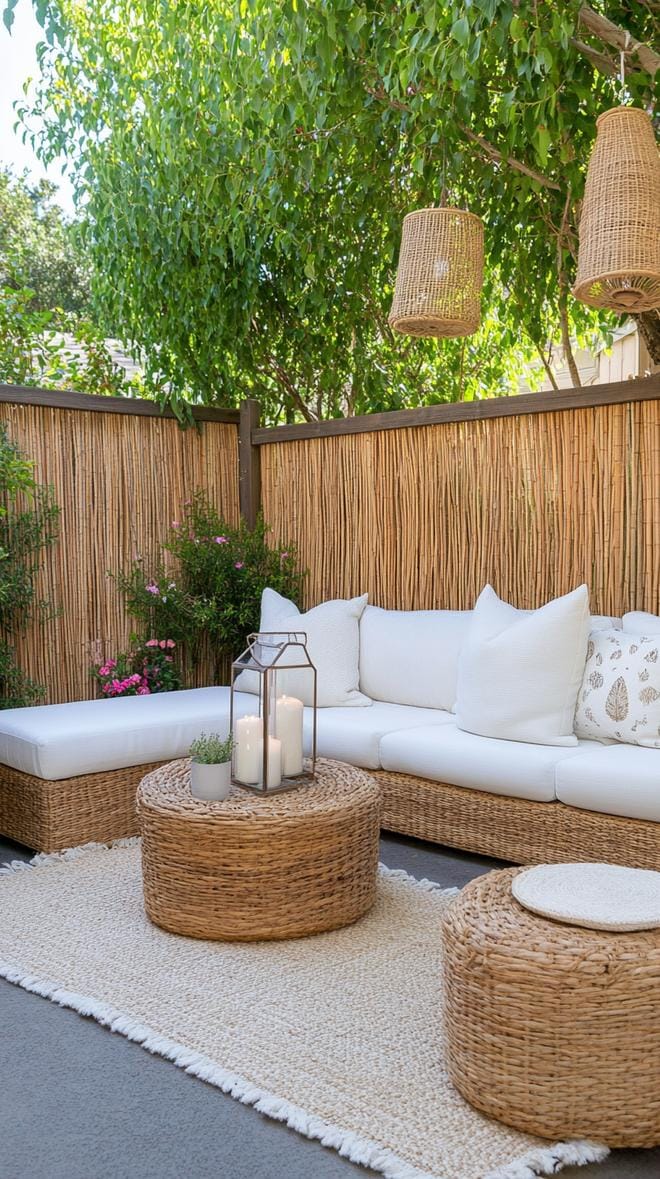 35 Unique Privacy Fence Ideas for a More Private Backyard 53 20. Natural reed fencing for cozy backyard nooks-1