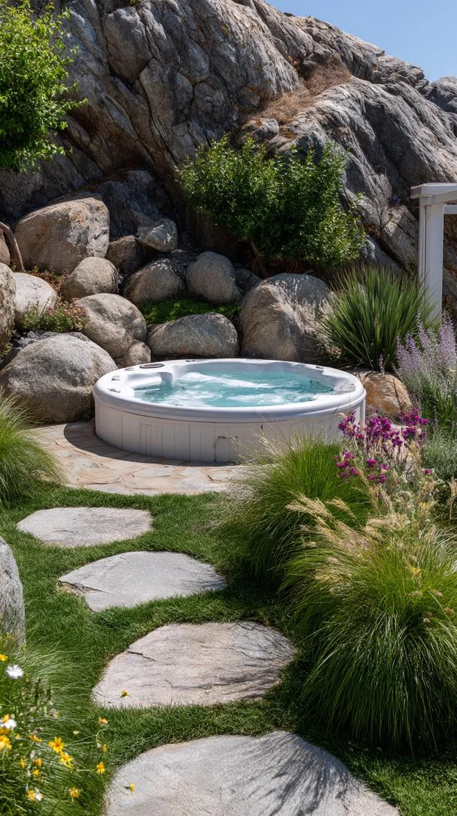 31 Best Hot Tub Ideas for the Ultimate Backyard Escape 34 6. Natural stone landscaping around a hot tub-0