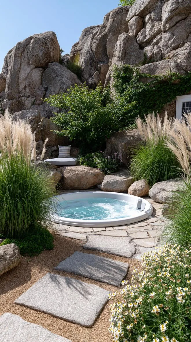 31 Best Hot Tub Ideas for the Ultimate Backyard Escape 37 6. Natural stone landscaping around a hot tub-3