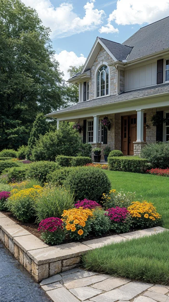 27 Charming Farmhouse Landscaping Ideas for a Beautiful Rustic Yard 67 24. Neatly trimmed farmhouse hedges with low box planters-2