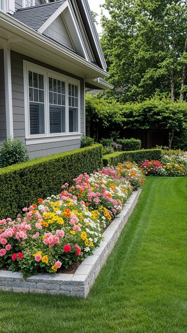 27 Charming Farmhouse Landscaping Ideas for a Beautiful Rustic Yard 69 24. Neatly trimmed farmhouse hedges with low box planters-3