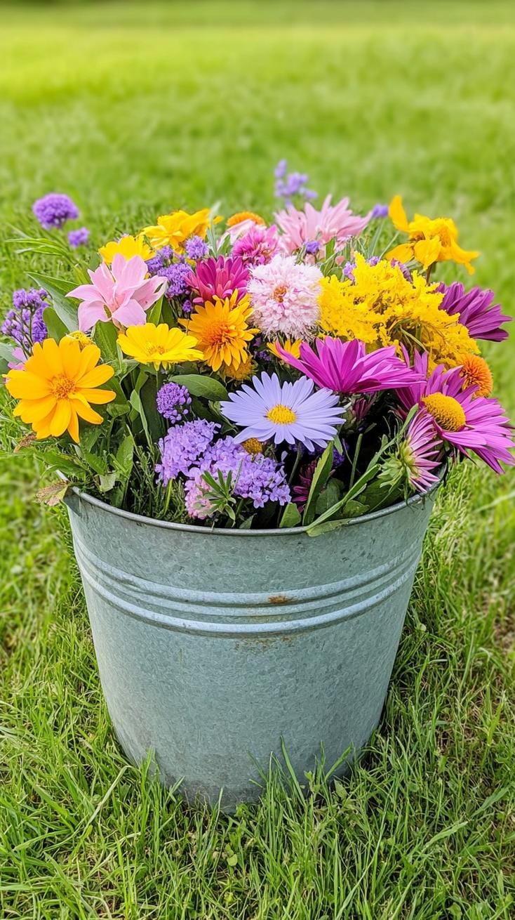 25 Rustic Farmhouse Garden Decor Ideas You Must See 12 5. Old galvanized washtub filled with wildflowers-1
