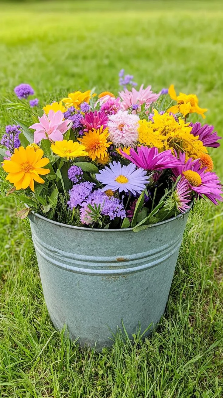 5. Old galvanized washtub filled with wildflowers-1 5. Old galvanized washtub filled with wildflowers-1