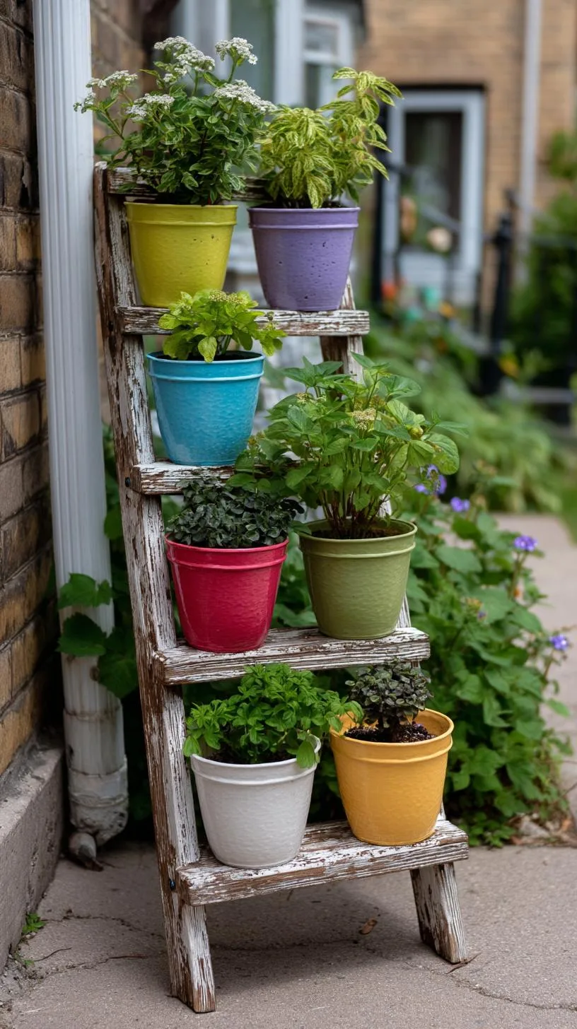 21. Old ladder turned whimsical planter stand-0