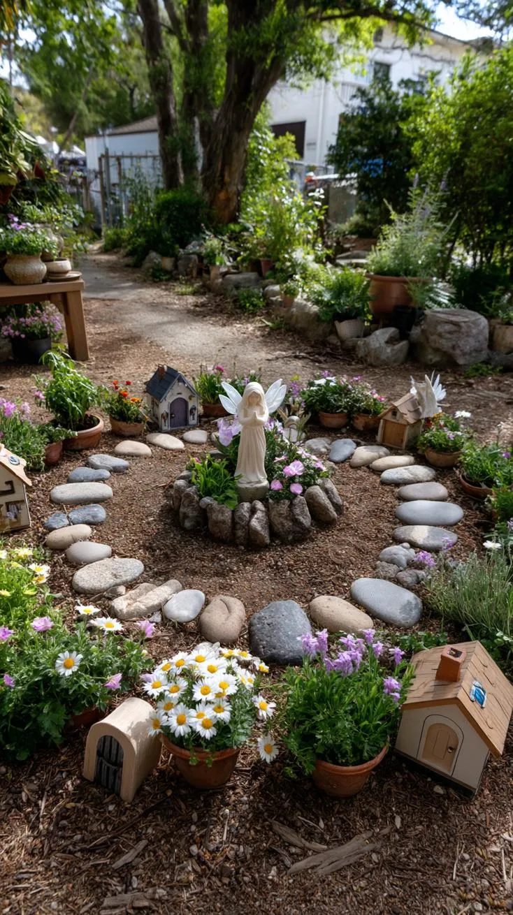 33. Outdoor fairy garden built around circular flower bed-1