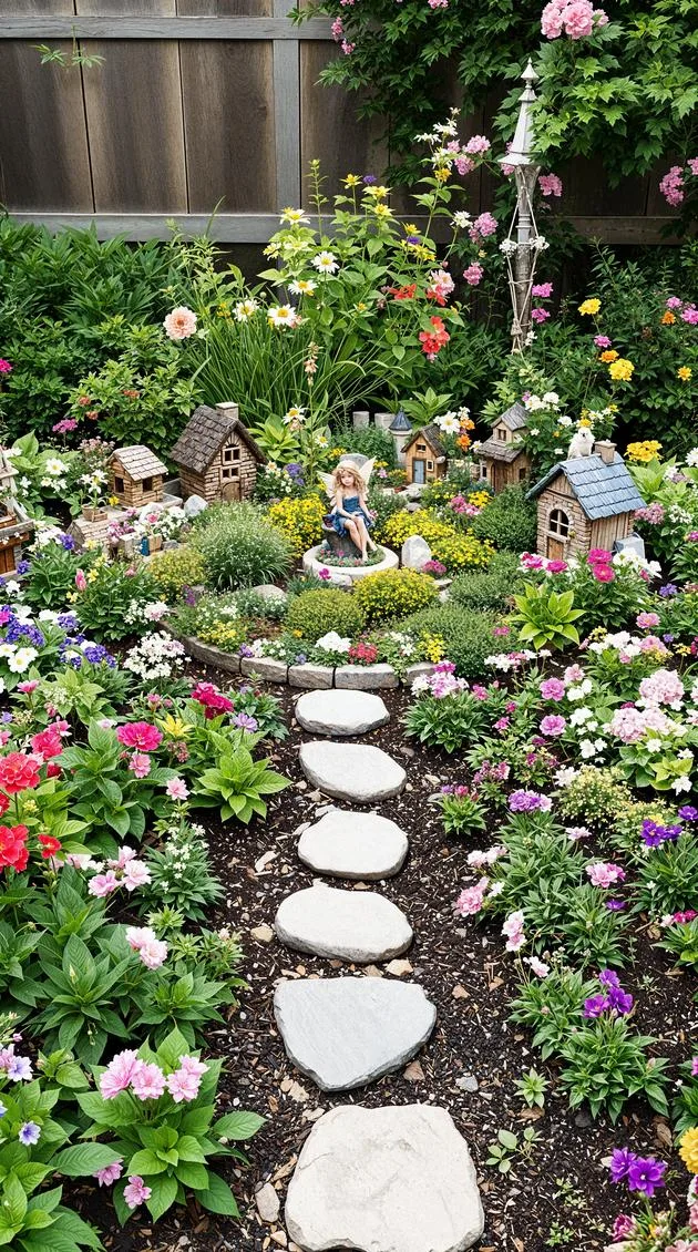 33. Outdoor fairy garden built around circular flower bed-3