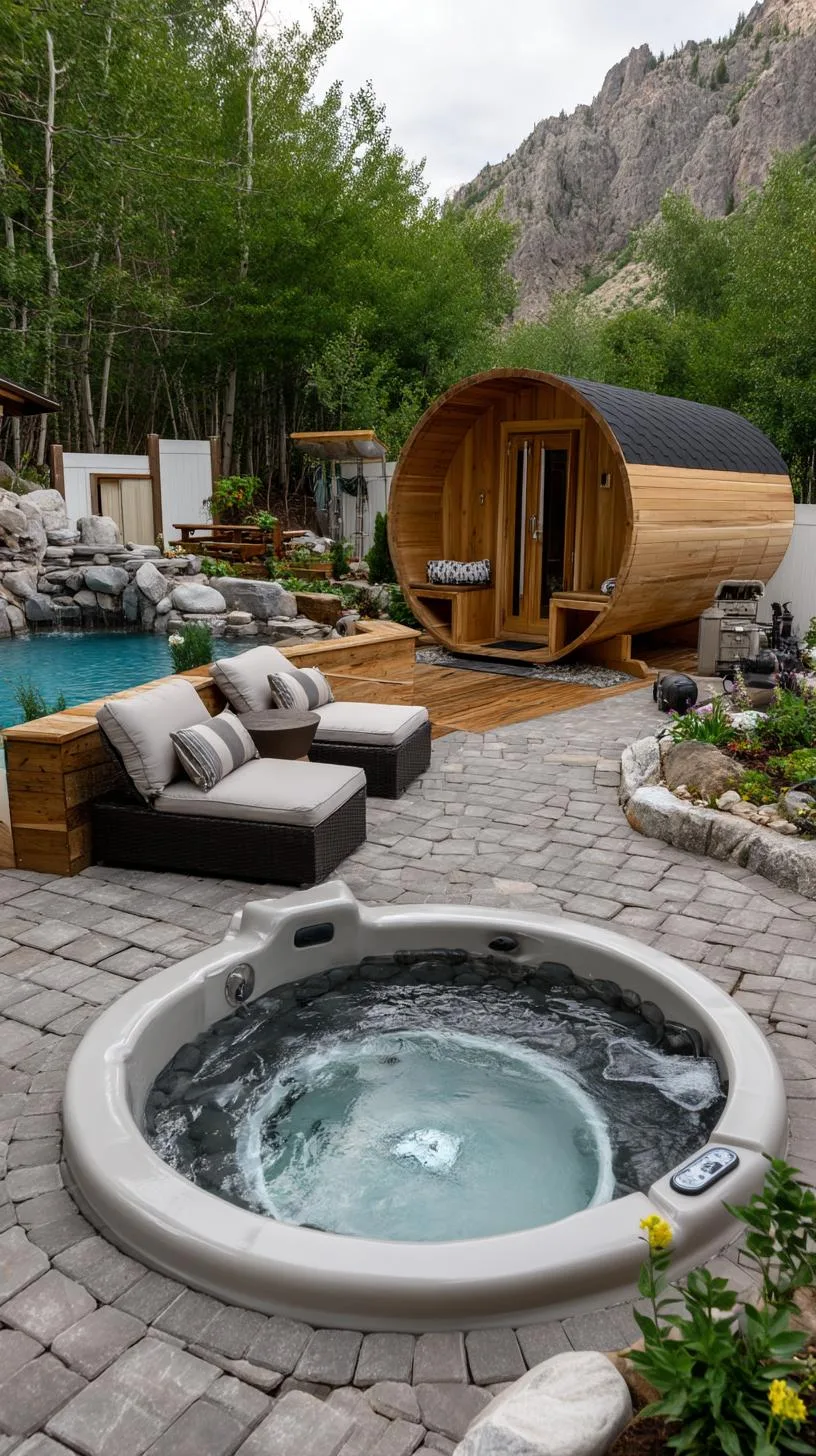 31 Best Hot Tub Ideas for the Ultimate Backyard Escape 117 20. Outdoor spa-style hot tub with sauna and plunge pool-0