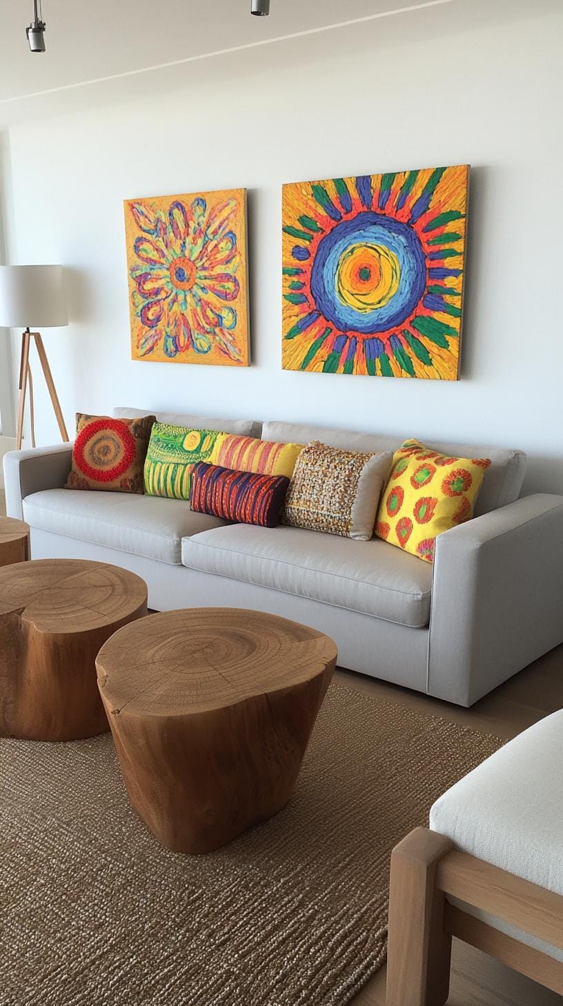 4. Over the sofa spread featuring horizontally aligned artwork above the couch-2