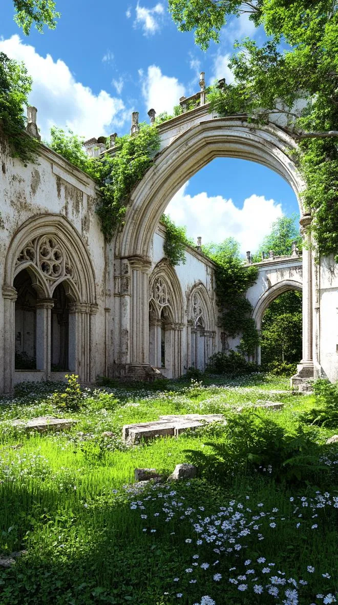 9. Overgrown ruins with gothic arch entrance-0